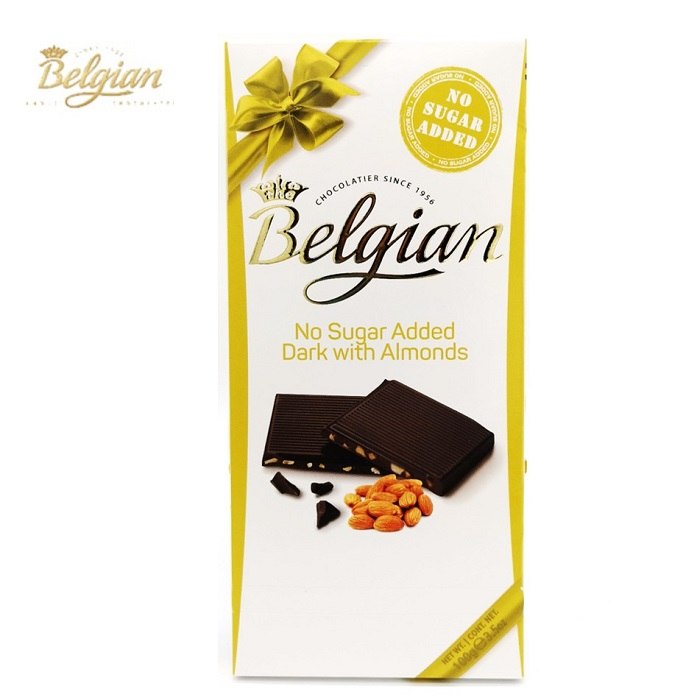 Belgian No Sugar Added Dark Chocolate with Almond 100G