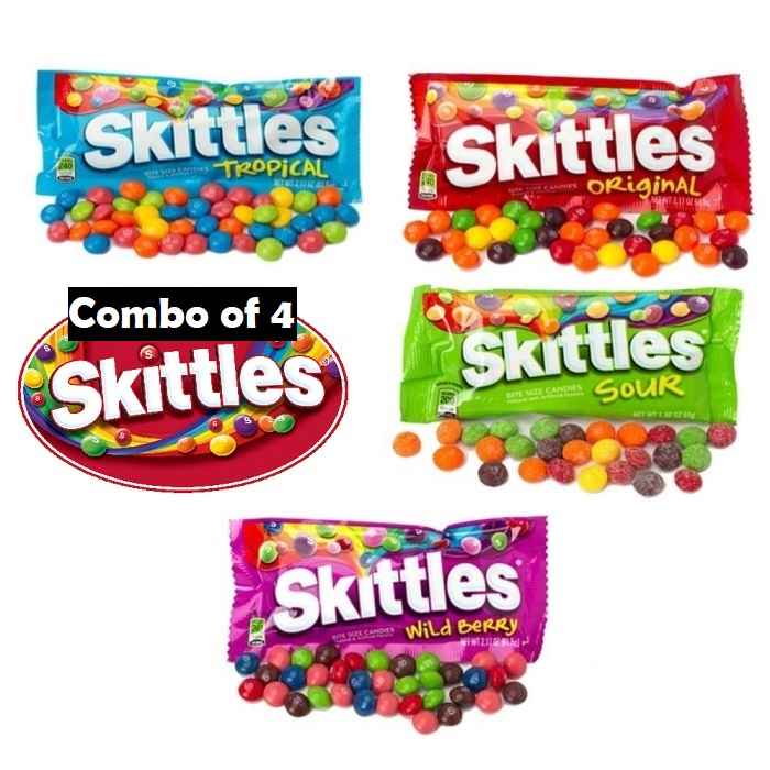 Skittles Combo of 4*45G (Fruits, Sours, Tropical & Wild Berry)