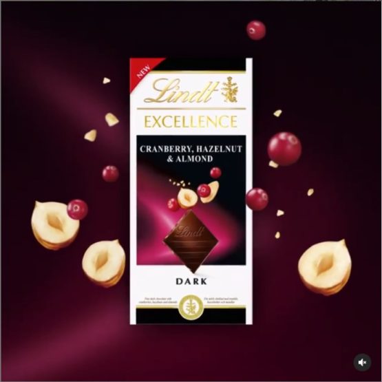 Lindt Excellence Cranberry Almond & Hazelnut Dark 100G