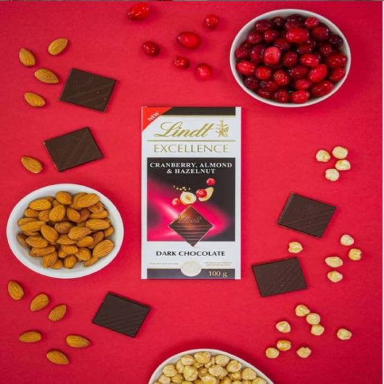 Lindt Excellence Cranberry Almond & Hazelnut Dark 100G