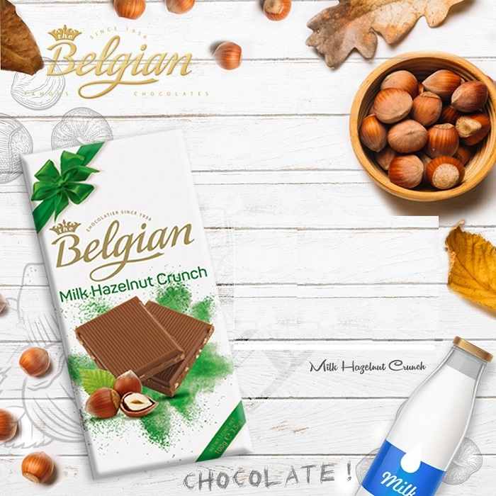 Belgian Milk Hazelnut Crunch Chocolate Bar 100G