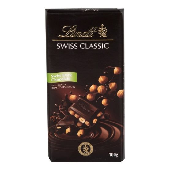 Lindt Swiss Dark Chocolate with Hazelnut Bar 100G