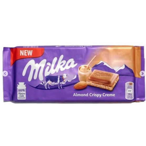 Milka Almond Crispy Creme Milk Chocolate Bar 100G