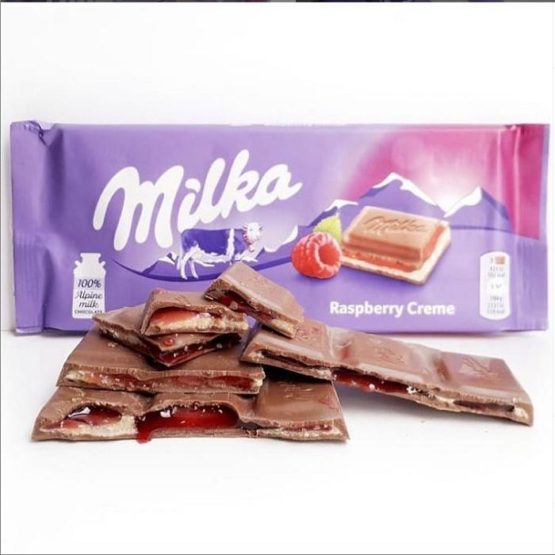 Milka Raspberry Creme Milk Chocolate Bar 100G