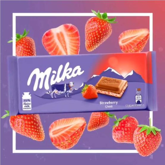 Milka Strawberry Milk Chocolate Bar 100G