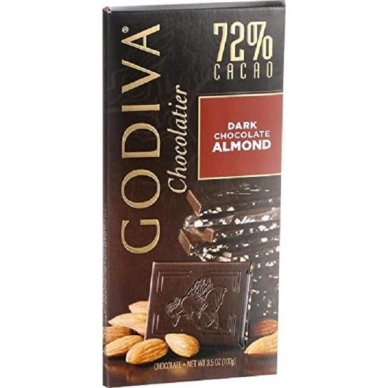 Godiva Chocolatier 72% Cacao Dark Chocolate Almond Bar 100G